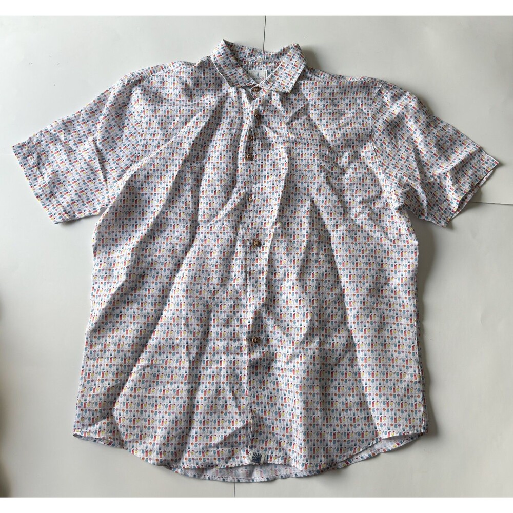 Johnnie-O Hangin' Out Short Sleeve Linen Blend Cocktail Shirt Size Large